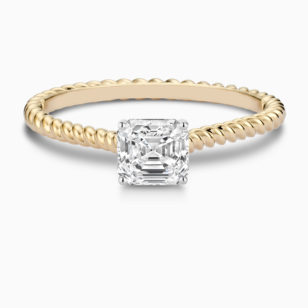 The Ecksand Twisted Diamond Solitaire Engagement Ring shown with Asscher in 14k Yellow Gold
