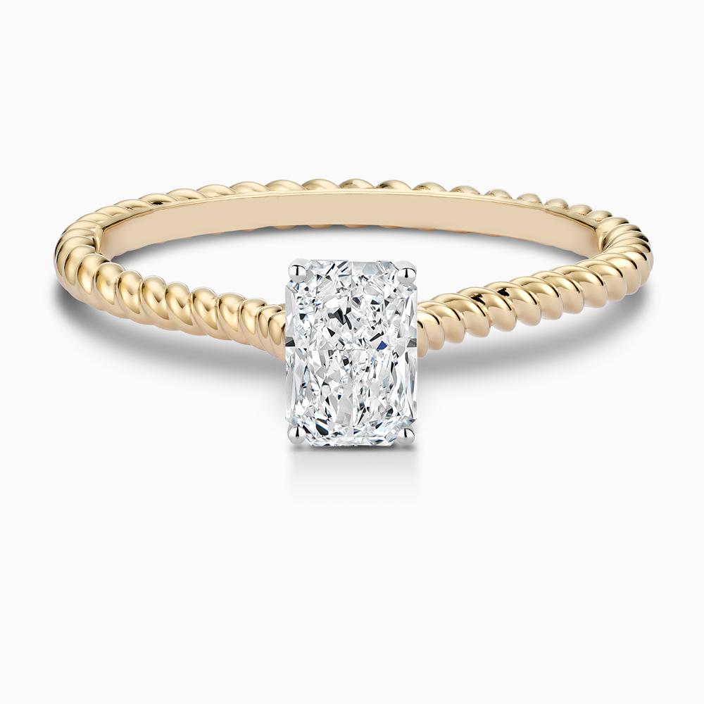 The Ecksand Twisted Diamond Solitaire Engagement Ring shown with Radiant in 14k Yellow Gold