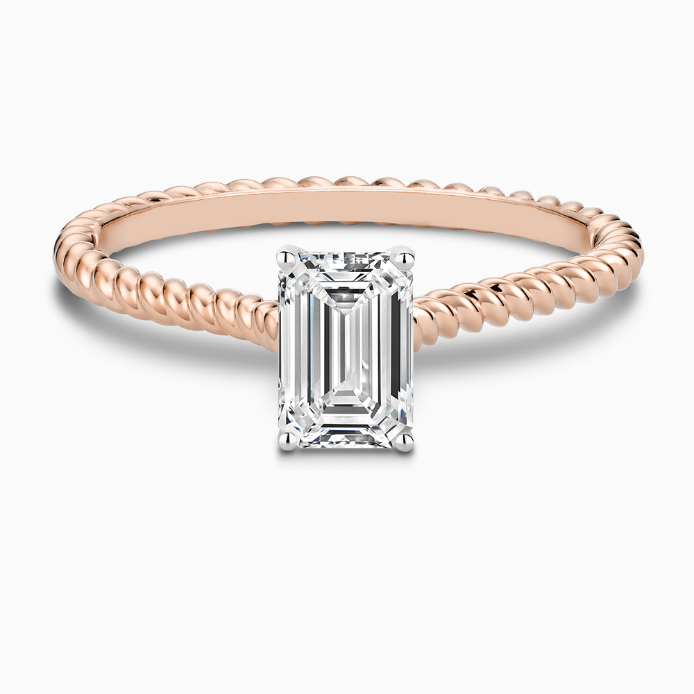 The Ecksand Twisted Diamond Solitaire Engagement Ring shown with Emerald in 14k Rose Gold