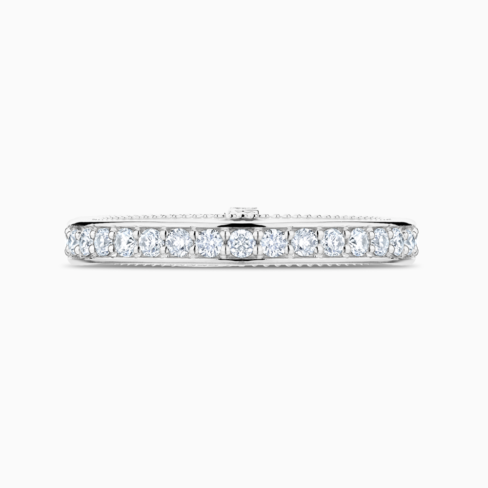 The Ecksand Double-Band Diamond Wedding Ring with Milgrain Detailing shown with Natural VS2+/ F+ in Platinum