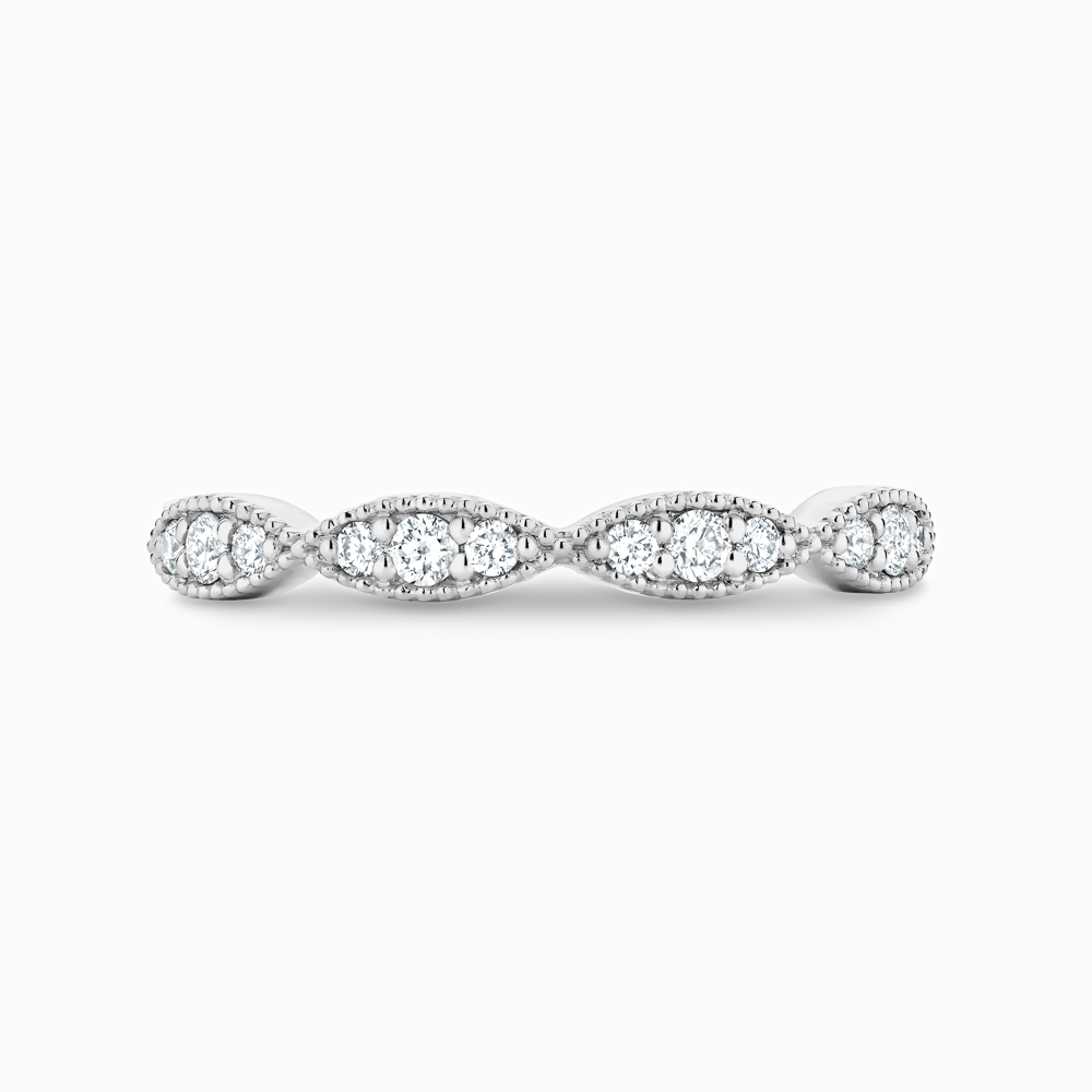 The Ecksand Scalloped Diamond Eternity Wedding Ring with Milgrain Detailing shown with Natural VS2+/ F+ in Platinum