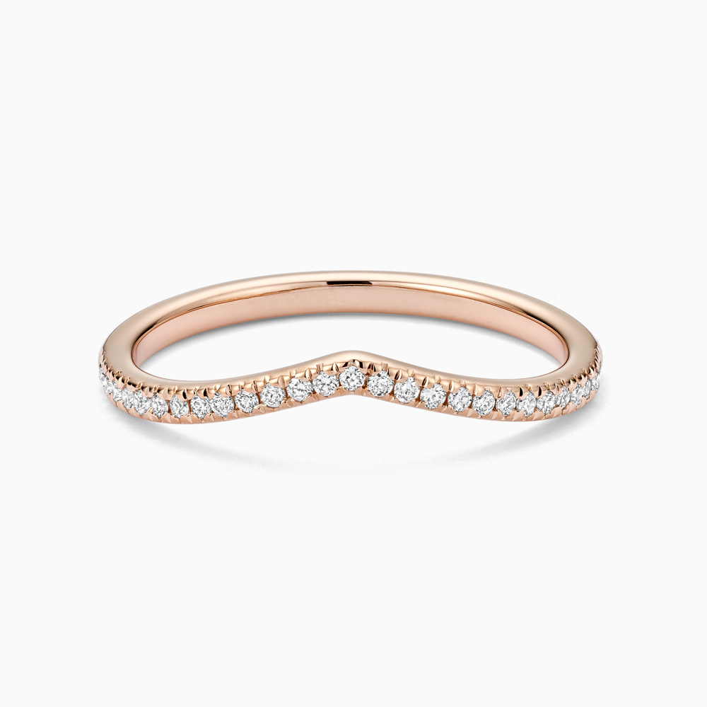 The Ecksand V-Curved Wedding Ring with Diamond Pavé shown with Lab-grown VS2+/ F+ in 14k Rose Gold