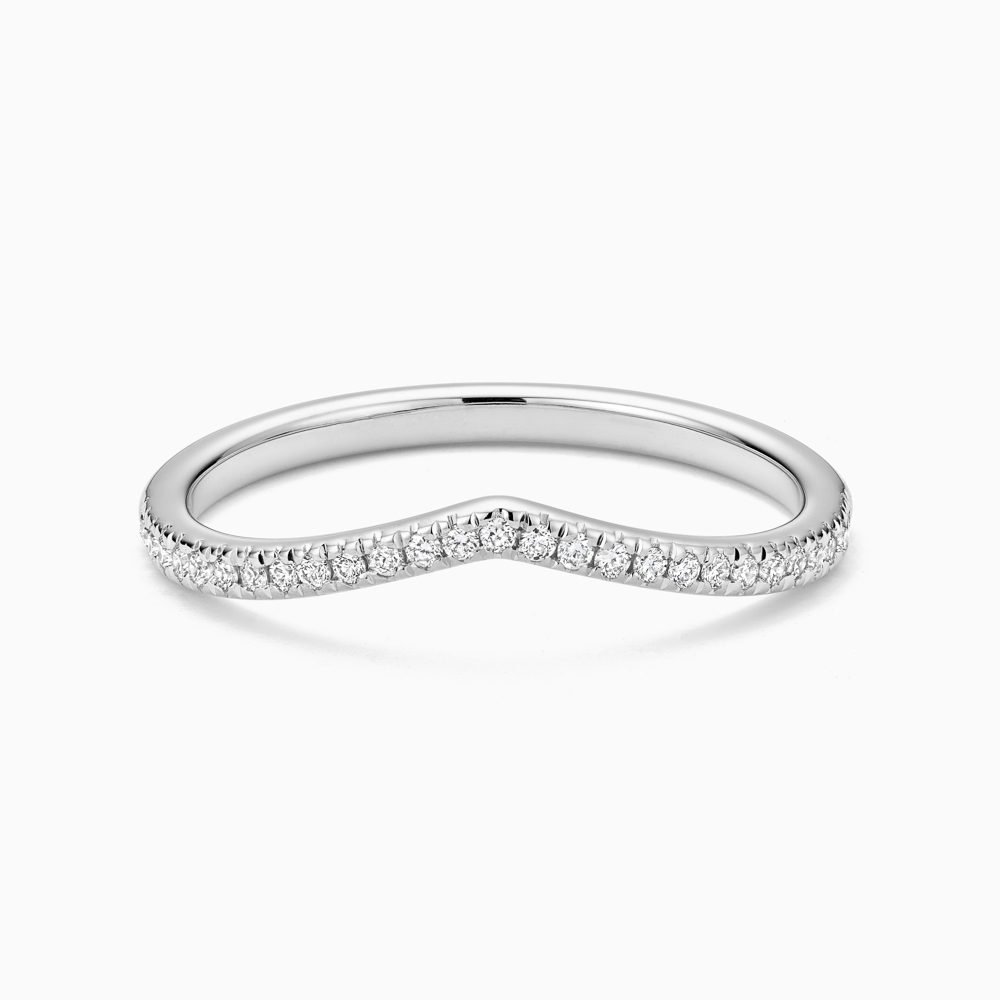 The Ecksand V-Curved Wedding Ring with Diamond Pavé shown with Lab-grown VS2+/ F+ in 18k White Gold