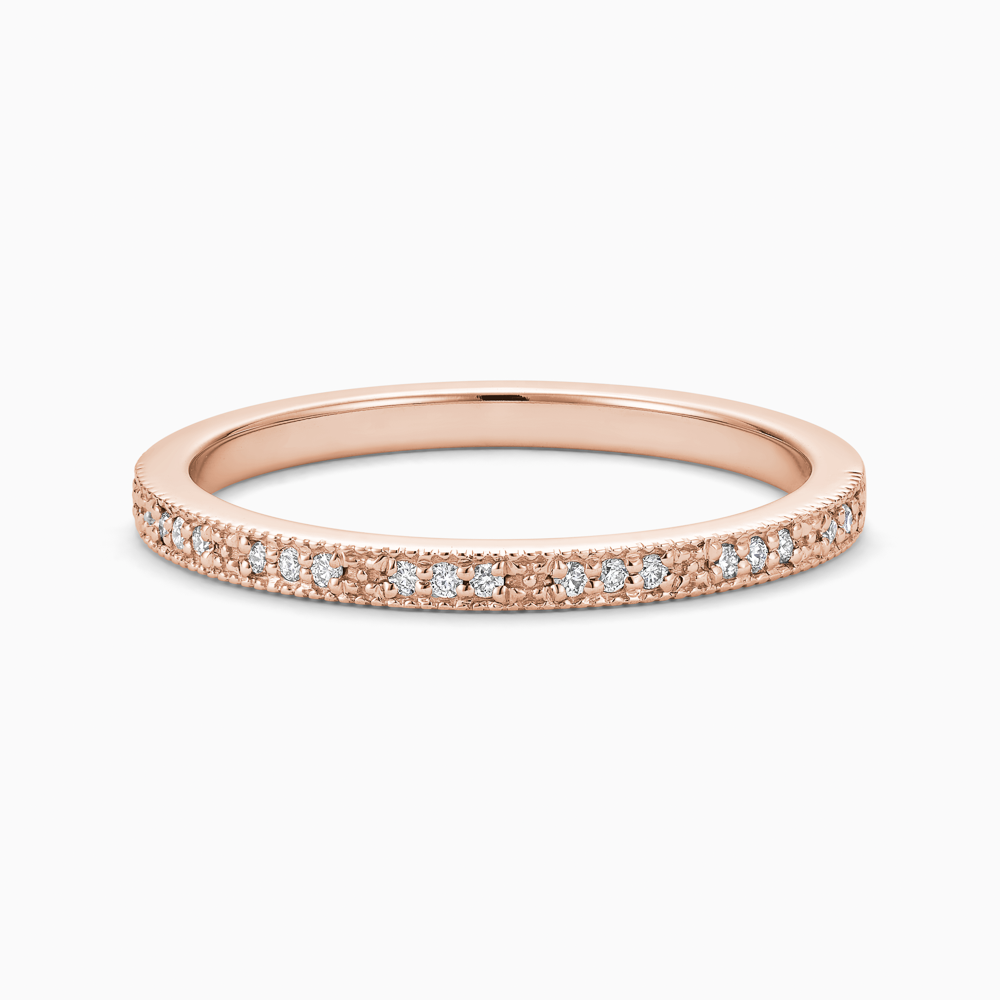 The Ecksand Diamond Pavé Wedding Ring with Milgrain Detailing shown with Lab-grown VS2+/ F+ in 14k Rose Gold
