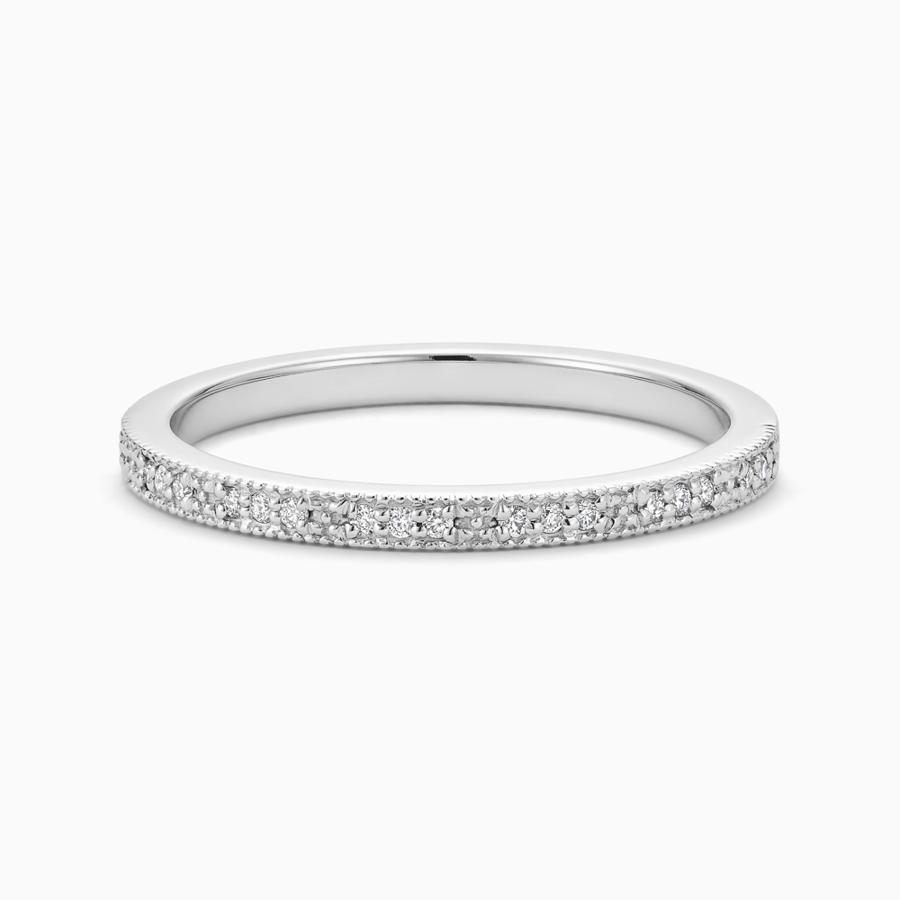 The Ecksand Diamond Pavé Wedding Ring with Milgrain Detailing shown with Lab-grown VS2+/ F+ in 18k White Gold