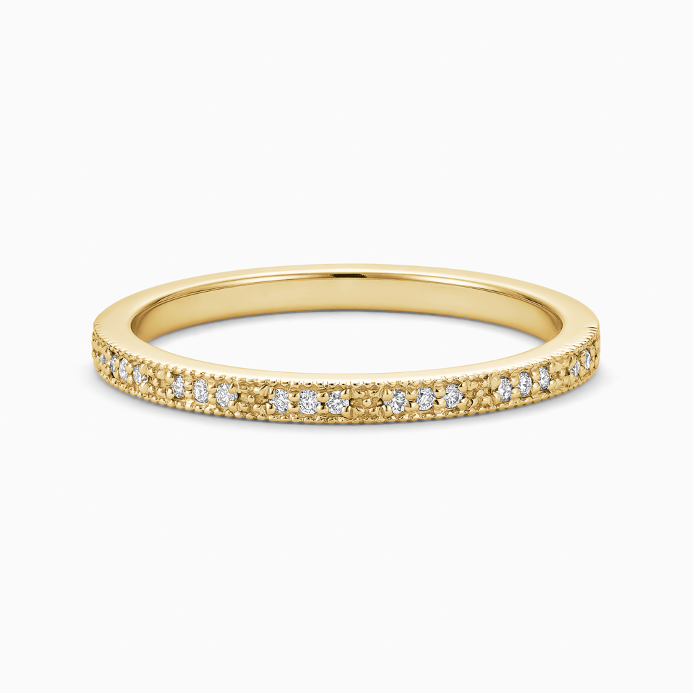 The Ecksand Diamond Pavé Wedding Ring with Milgrain Detailing shown with Lab-grown VS2+/ F+ in 18k Yellow Gold