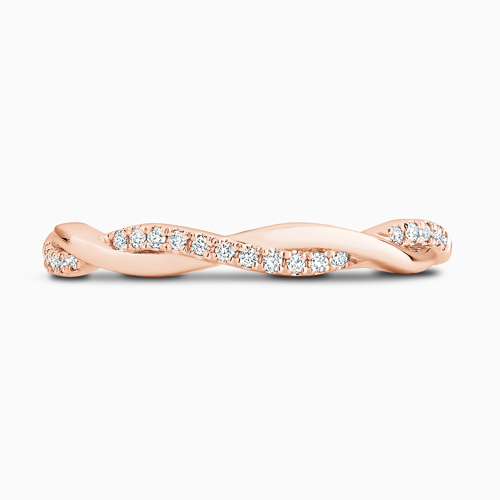 The Ecksand Twisted Eternity Ring with Accent Diamonds shown with Natural VS2+/ F+ in 14k Rose Gold
