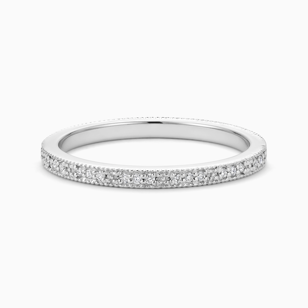 The Ecksand Diamond Pavé Eternity Wedding Ring with Milgrain Detailing shown with Lab-grown VS2+/ F+ in Platinum