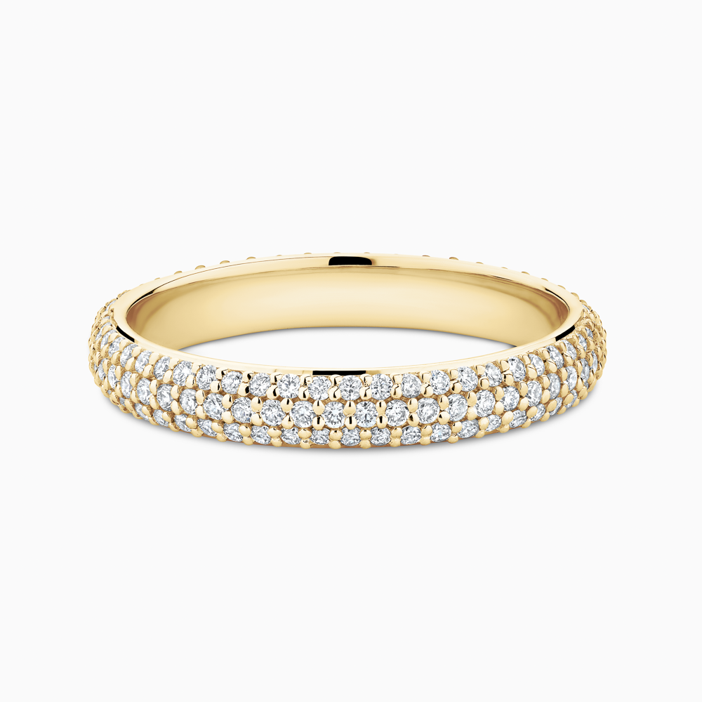 The Ecksand Diamond Eternity Wedding Ring with Micropavé shown with Natural VS2+/ F+ in 18k Yellow Gold