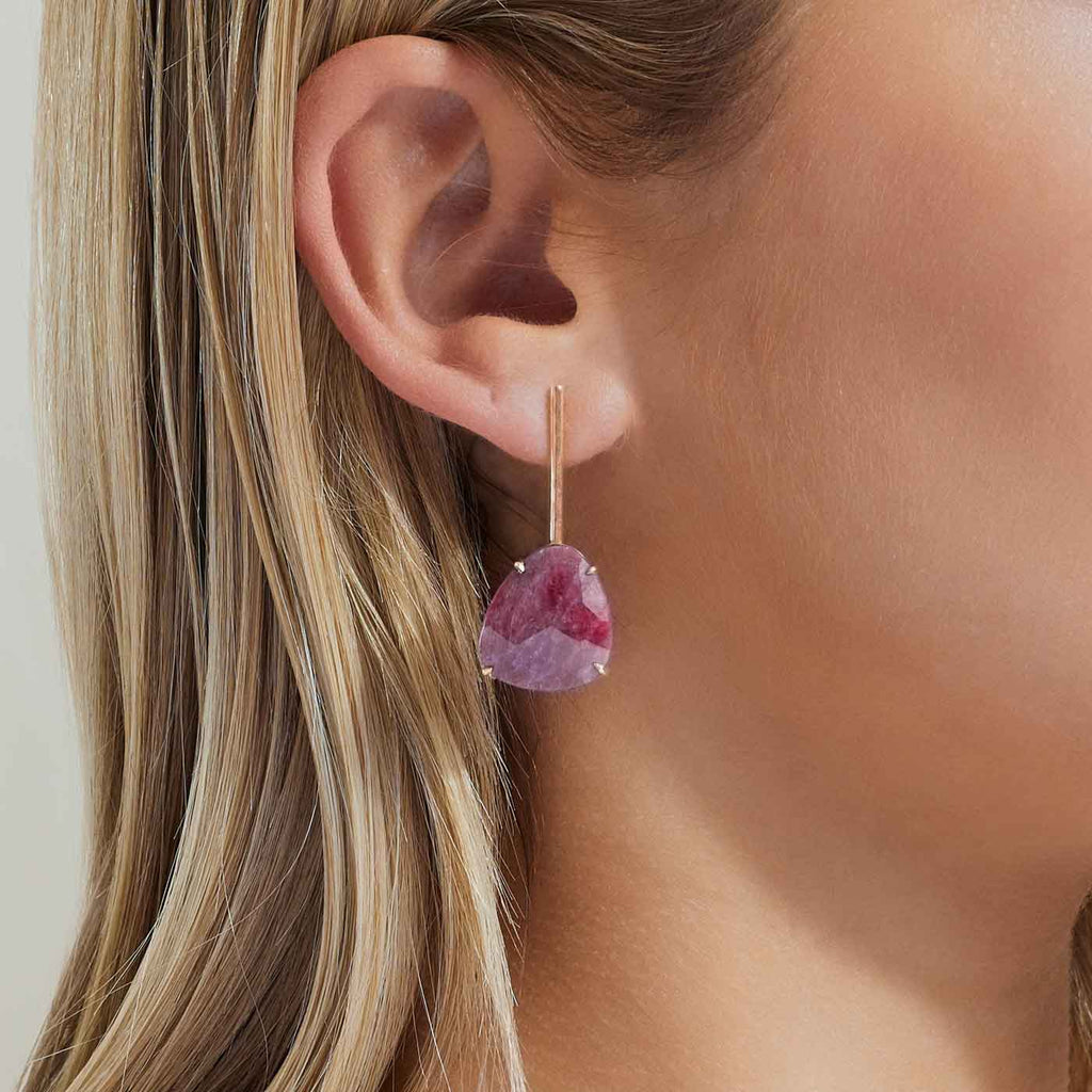 The Ecksand Rose-Cut Ruby Dangle Earrings shown with  in 