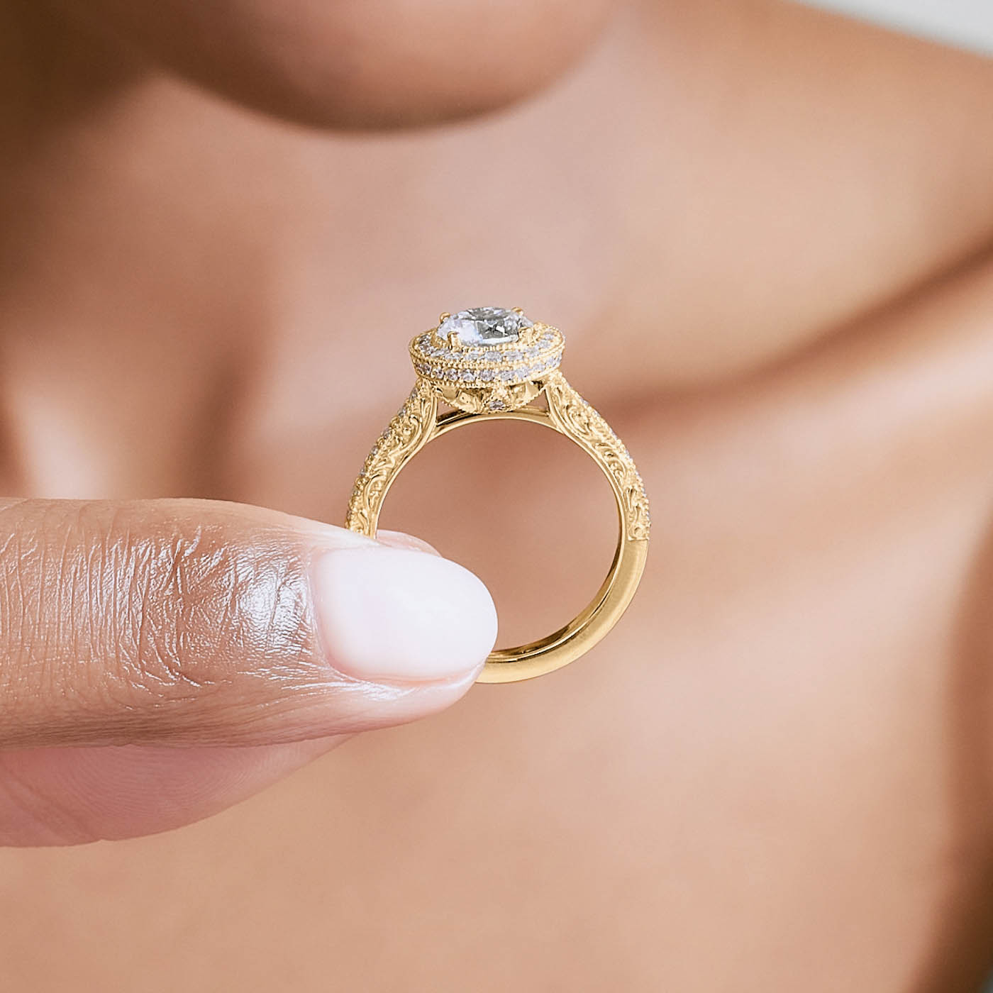 Bague de fiançailles vintage, monture travaillée Ecksand