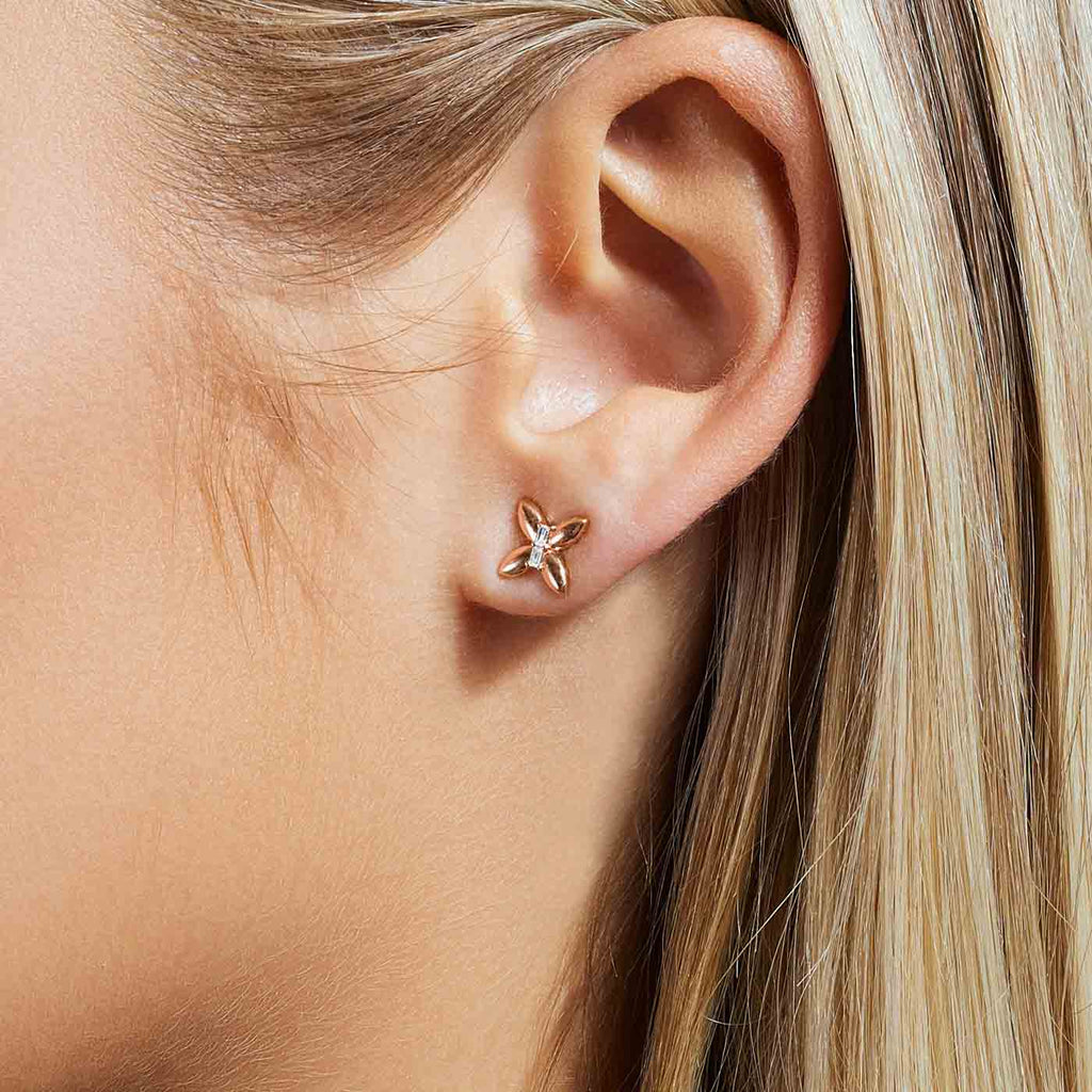 The Ecksand Gold Butterfly Stud Earrings with Accent Diamonds shown with  in 