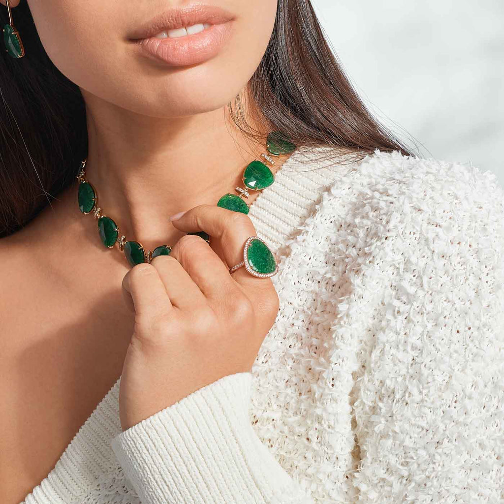 The Ecksand Gold and Aventurine Reversible Collar Necklace shown with  in 
