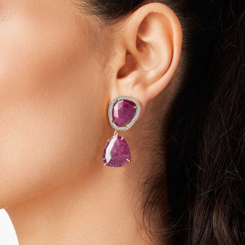 The Ecksand Rose-Cut Ruby Dangle Earrings with Accent Diamonds shown with  in 