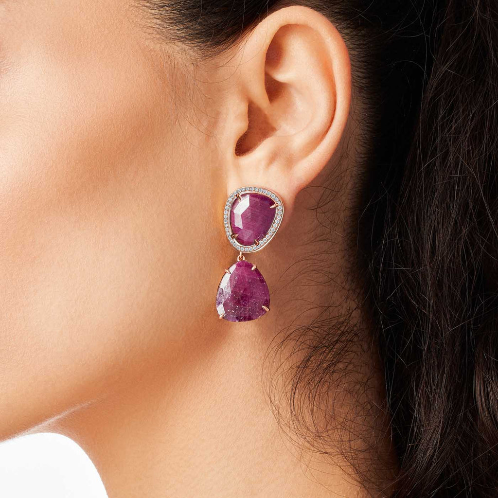The Ecksand Rose-Cut Ruby Dangle Earrings with Accent Diamonds shown with  in 