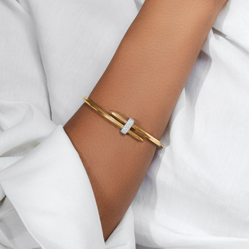 The Ecksand Iconic Duel Gold Wrap Bangle with Diamond Pavé shown with  in 
