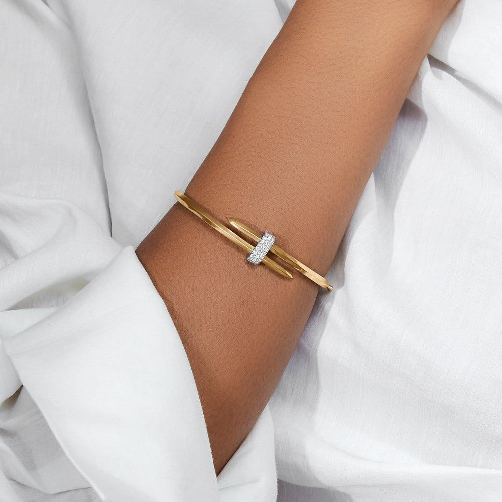 The Ecksand Iconic Duel Gold Wrap Bangle with Diamond Pavé shown with  in 