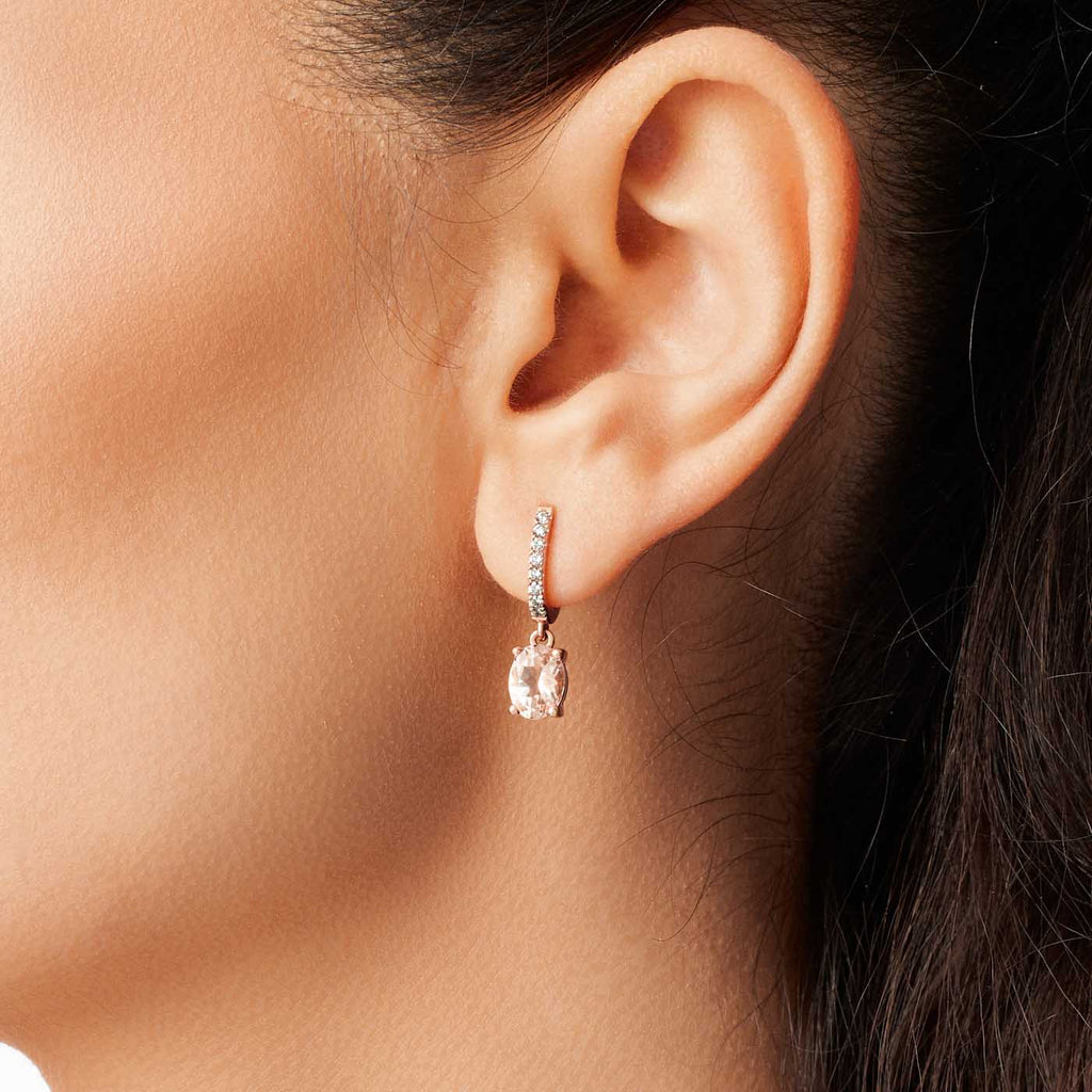 The Ecksand Morganite Dangle Earrings with Diamond Pavé shown with  in 
