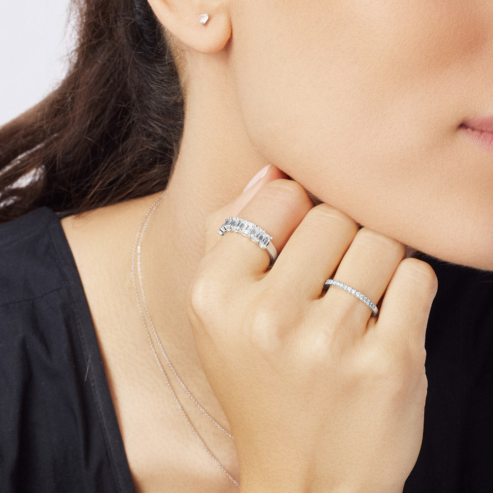 The Ecksand Emerald-Cut Diamond Semi-Eternity Ring shown with  in 