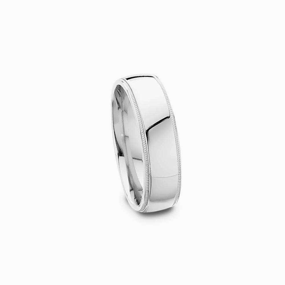The Ecksand Thick Milgrain Edge Wedding Ring shown with Band: 5mm in 18k White Gold