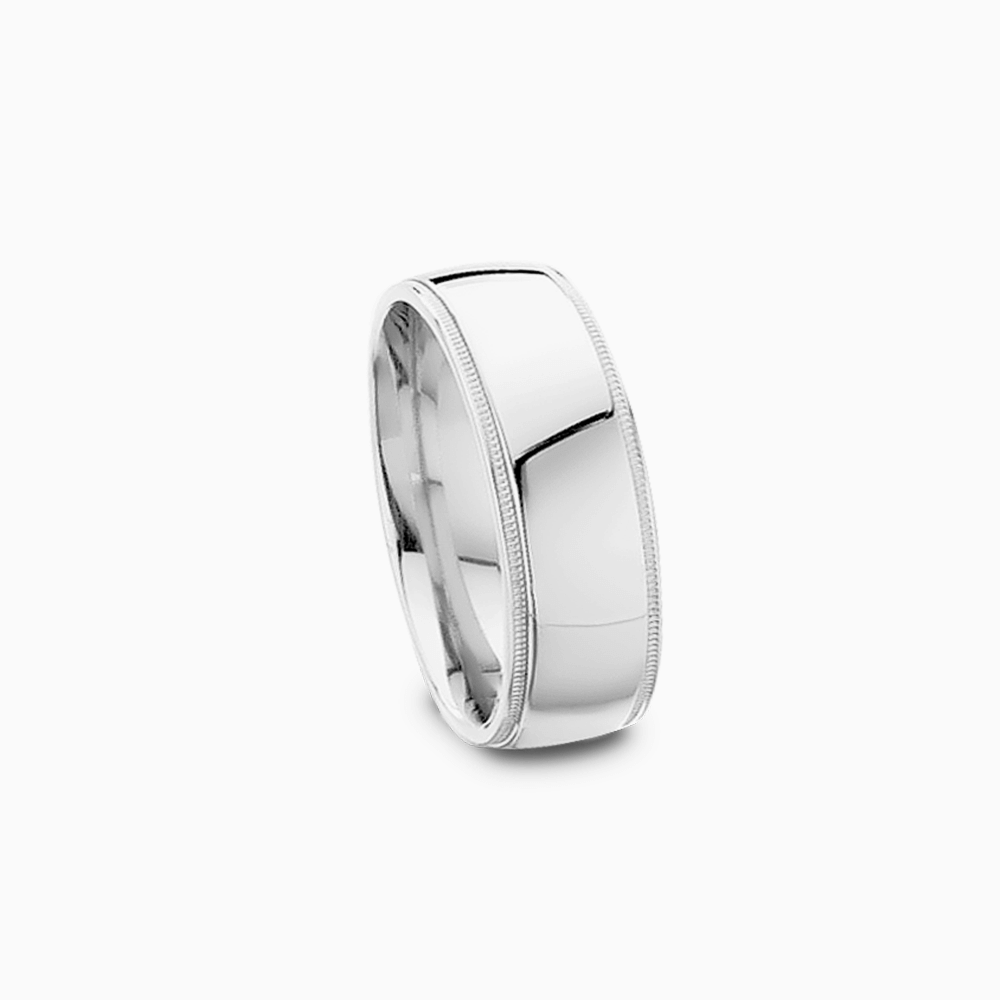The Ecksand Thick Milgrain Edge Wedding Ring shown with Band: 6mm in 18k White Gold